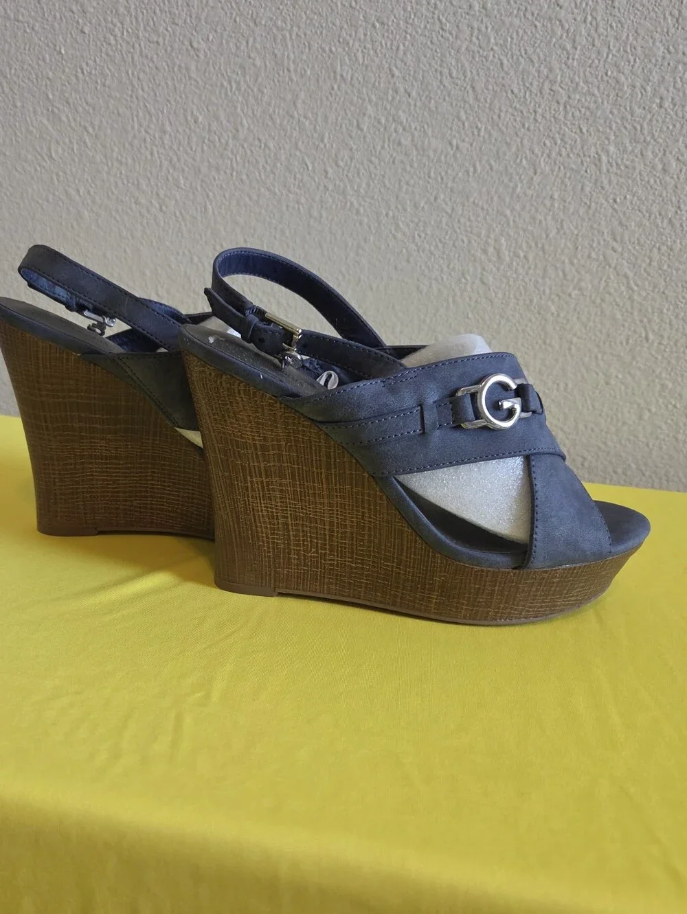 Women's Blue Crisscross Platform Sandals - 2 Buckle Slingback